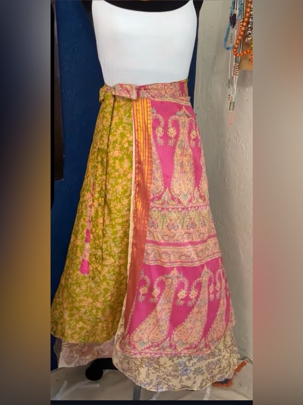 Bohemian Two-Tone Wrap Maxi Skirt Reversible